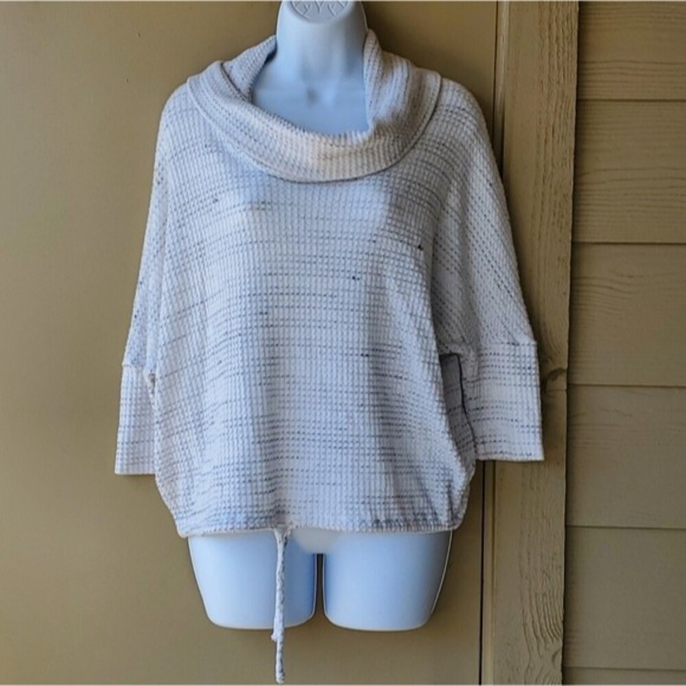 Womens Waffle Knit Cowlneck Cropped Green Envelope Top size small